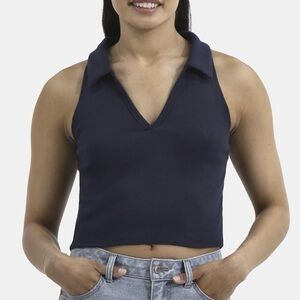 No Boundaries Navy Collared Crop Top